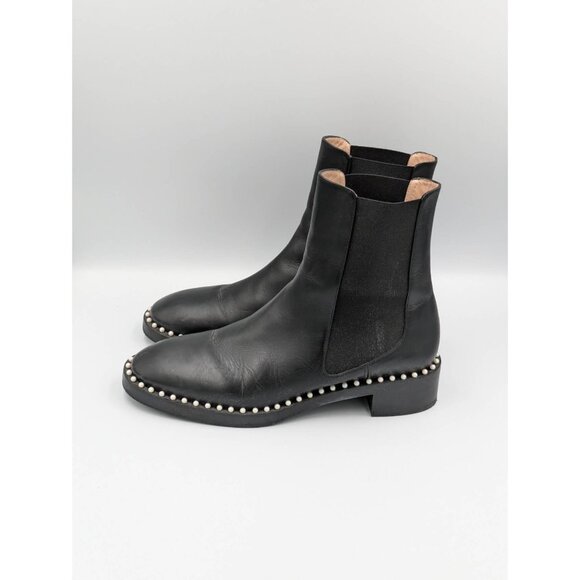 Pre-owned Stuart Weitzman Cline Pearly Studded Leather Chelsea Booties Black EU4 - Picture 4 of 11
